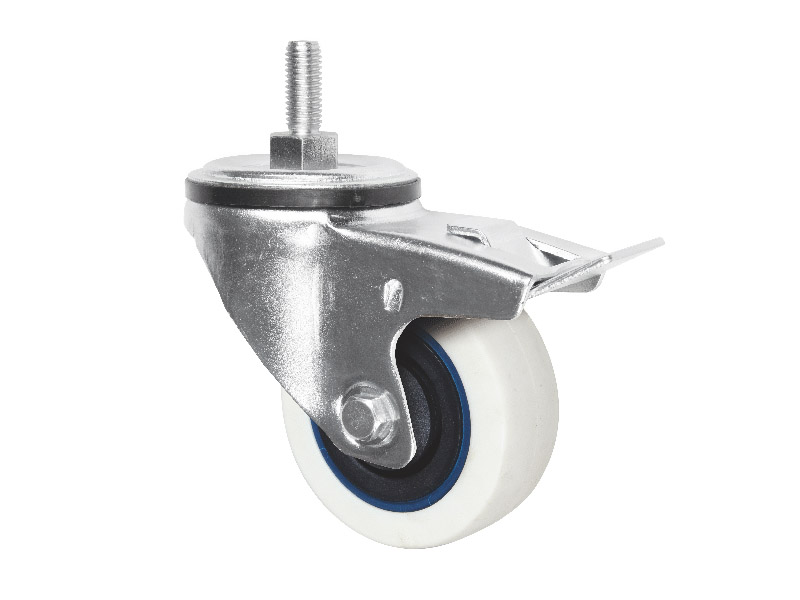 Stem Caster with Brake 100mm Elastic Rubber Wheel