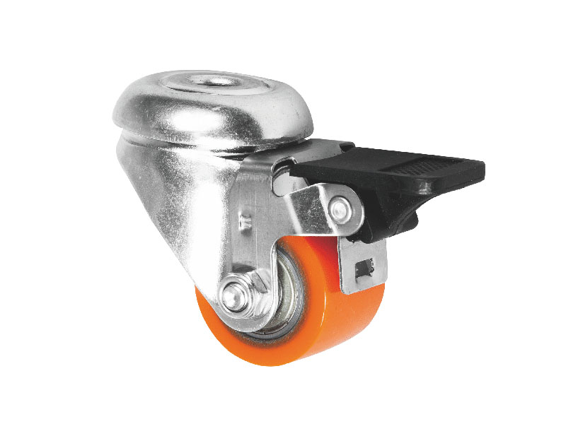 Bolt hole caster with nylon wheel brake