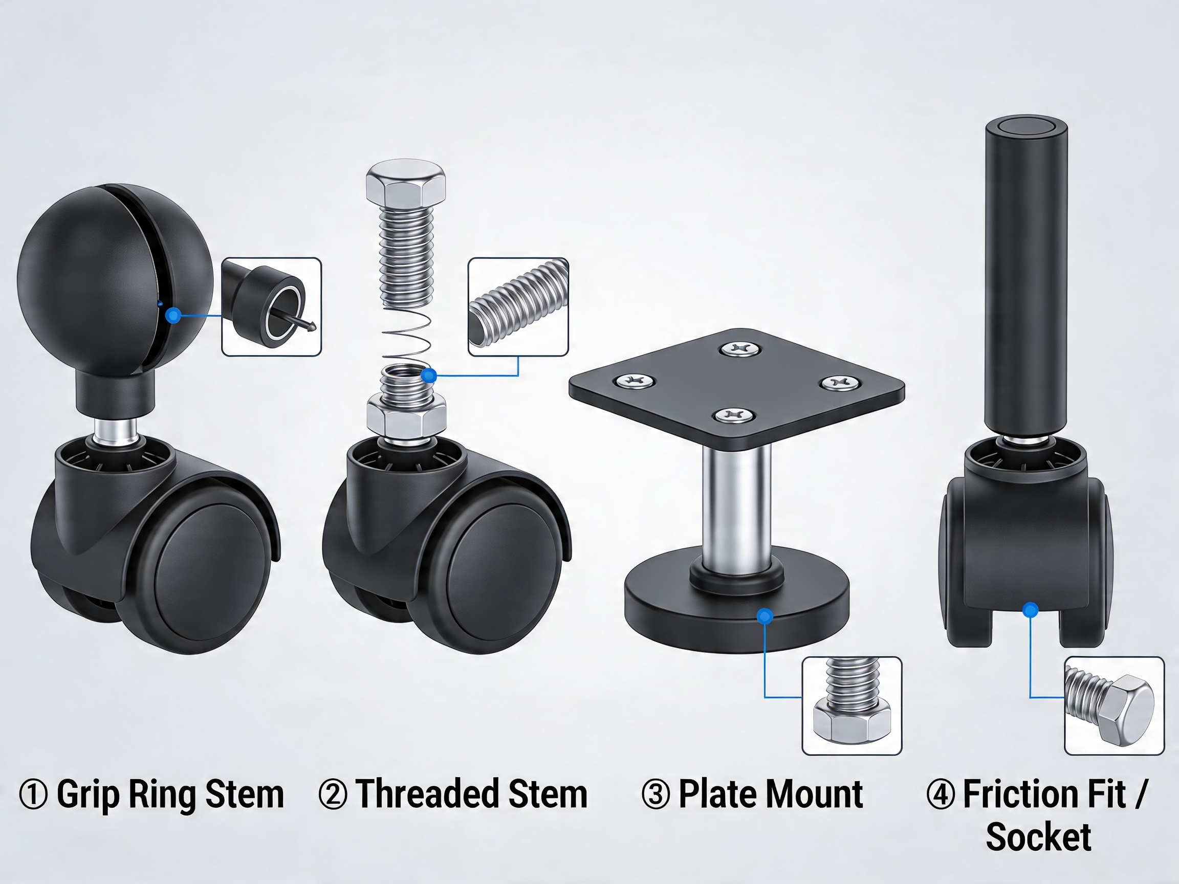 Caster Stem Types