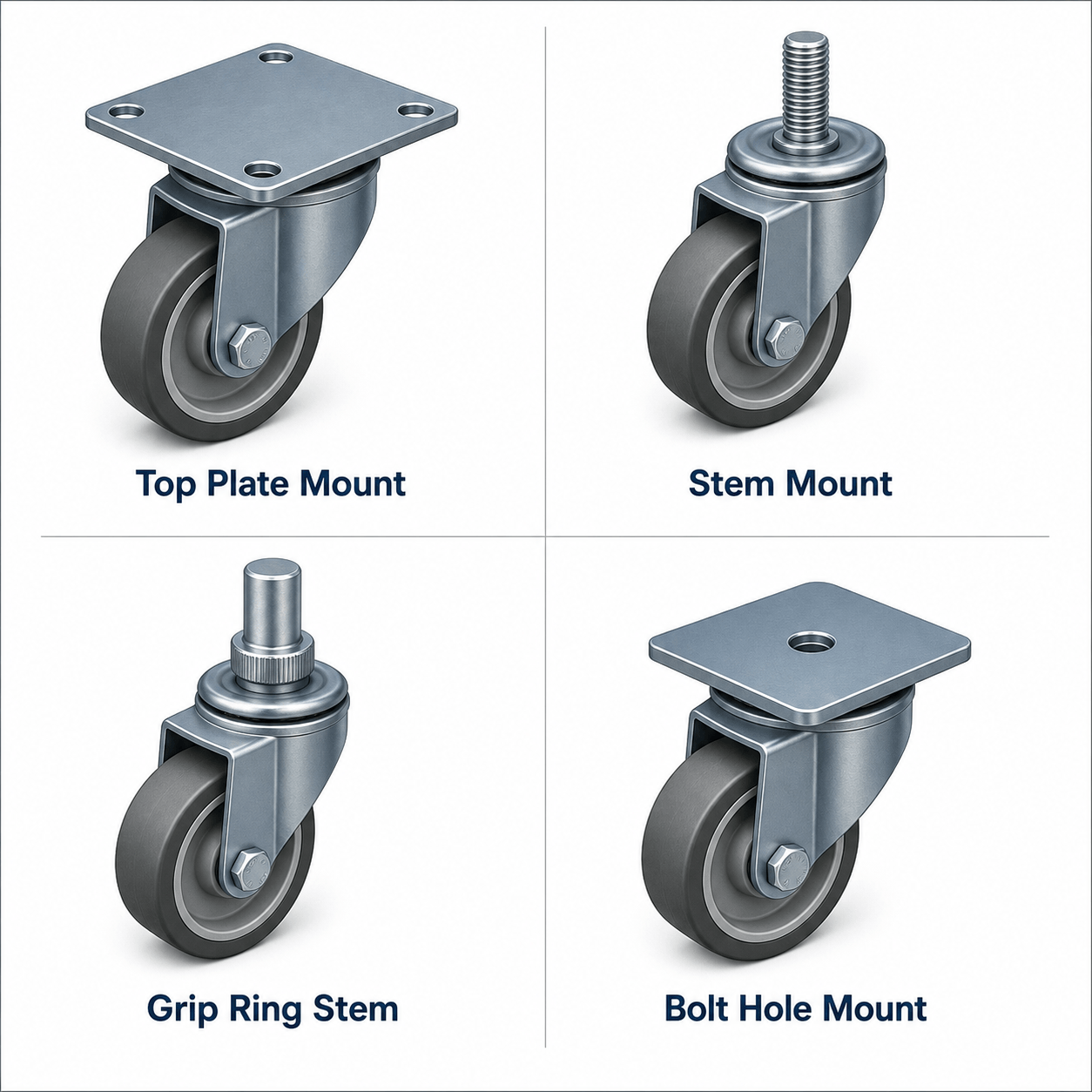 Caster Mounting Types Plate Stem Grip Ring Caster Mounting Types Plate Stem Grip Ring