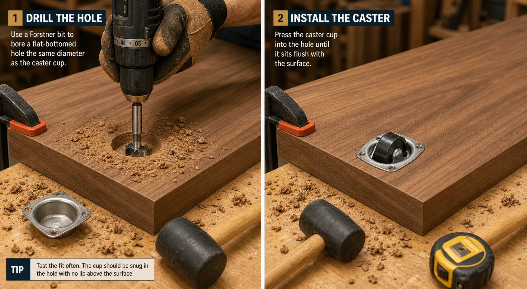 Recessed Cup Caster Installation Recessed Cup Caster Installation